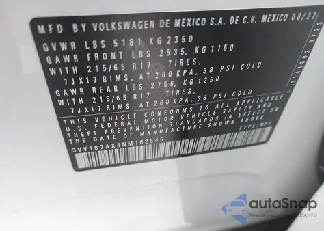 2022 Volkswagen Tiguan 2.0T S z USA, uszkodzony, nr VIN 3VV1B7AX4NM162545